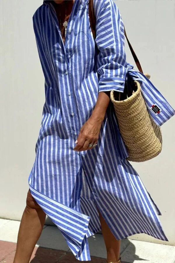 Adele – Elegant Striped Shirt Dress - Image 5