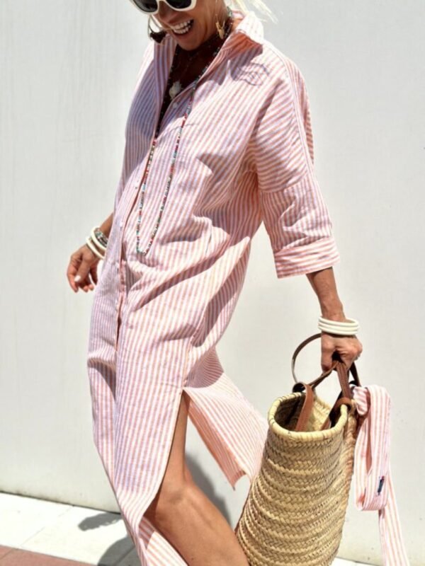 Adele – Elegant Striped Shirt Dress - Image 2