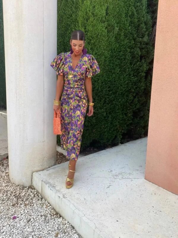 Alyssa – Colourful Dress with Pleated Sleeves and Elegance - Image 5
