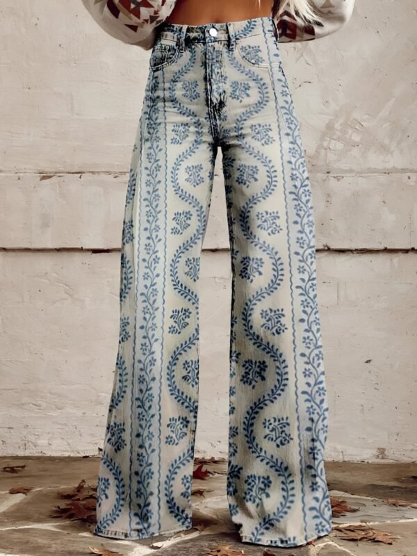 Jasmina – Boho Floral Print Flared Jeans with High Waist - Image 11