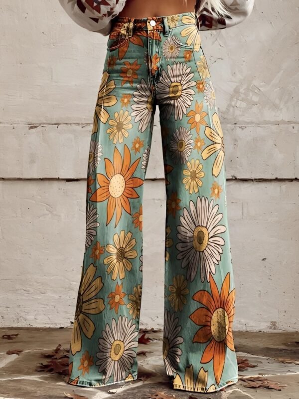 Jasmina – Boho Floral Print Flared Jeans with High Waist - Image 6