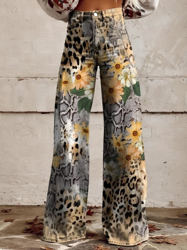 Jasmina – Boho Floral Print Flared Jeans with High Waist - Image 8