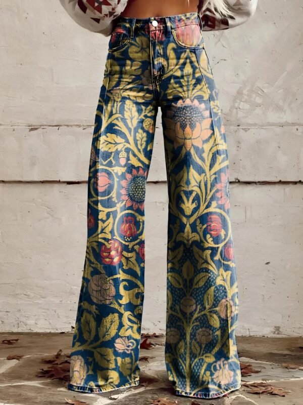 Jasmina – Boho Floral Print Flared Jeans with High Waist - Image 4