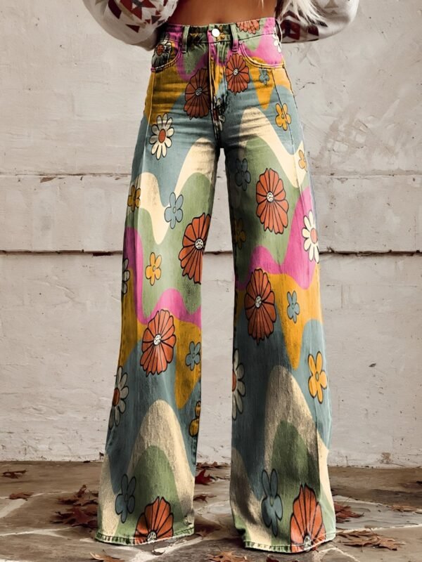 Jasmina – Boho Floral Print Flared Jeans with High Waist - Image 9