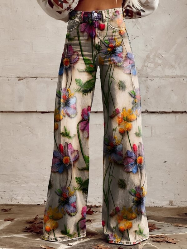 Jasmina – Boho Floral Print Flared Jeans with High Waist - Image 7