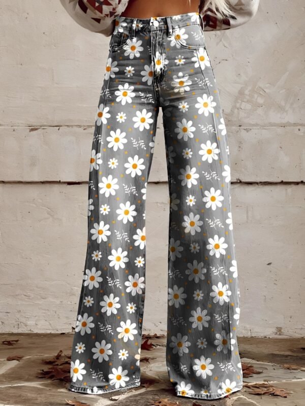 Jasmina – Boho Floral Print Flared Jeans with High Waist - Image 12