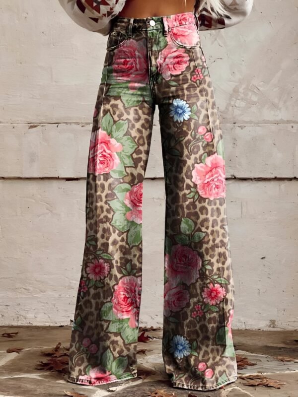 Jasmina – Boho Floral Print Flared Jeans with High Waist - Image 2