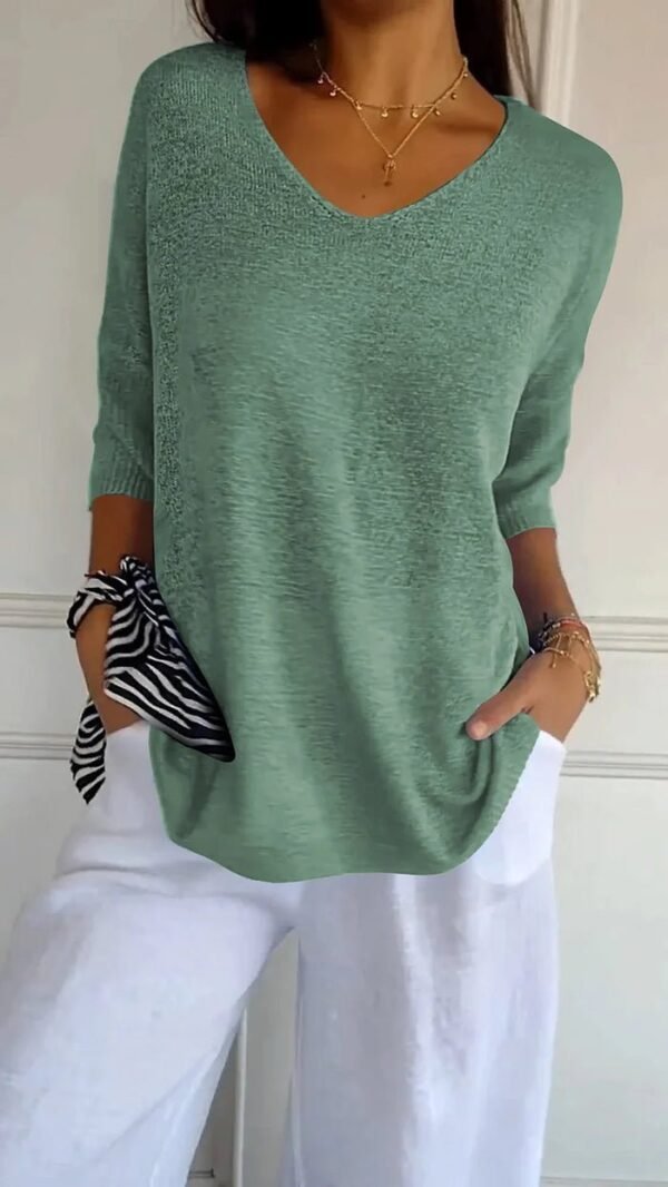 Juna – Elegant V-Neck Knitted Top - Image 7
