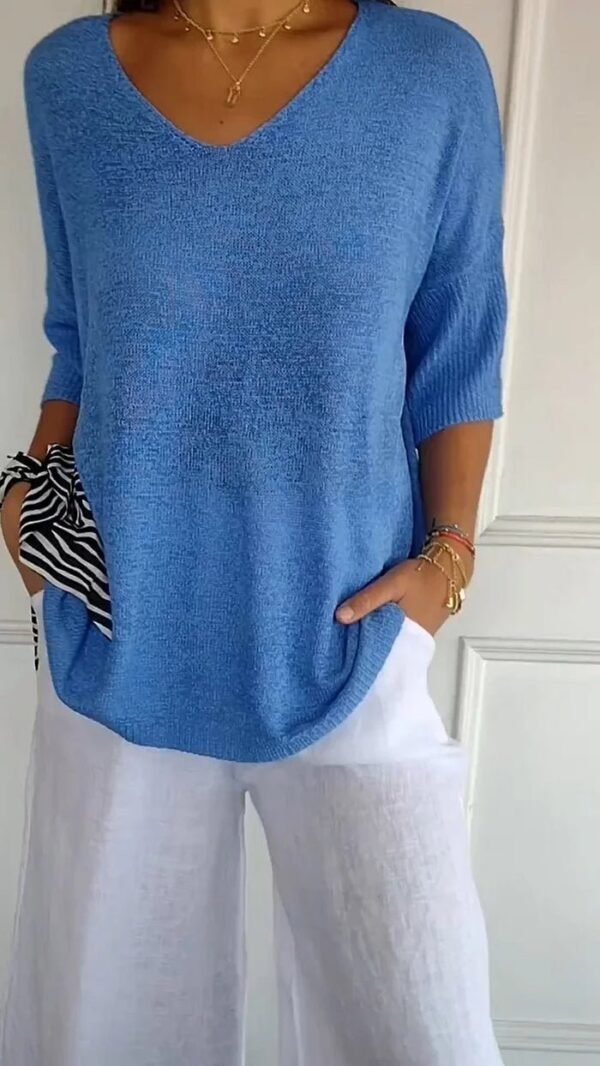 Juna – Elegant V-Neck Knitted Top - Image 2