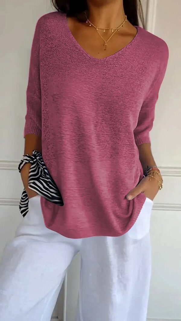 Juna – Elegant V-Neck Knitted Top - Image 4