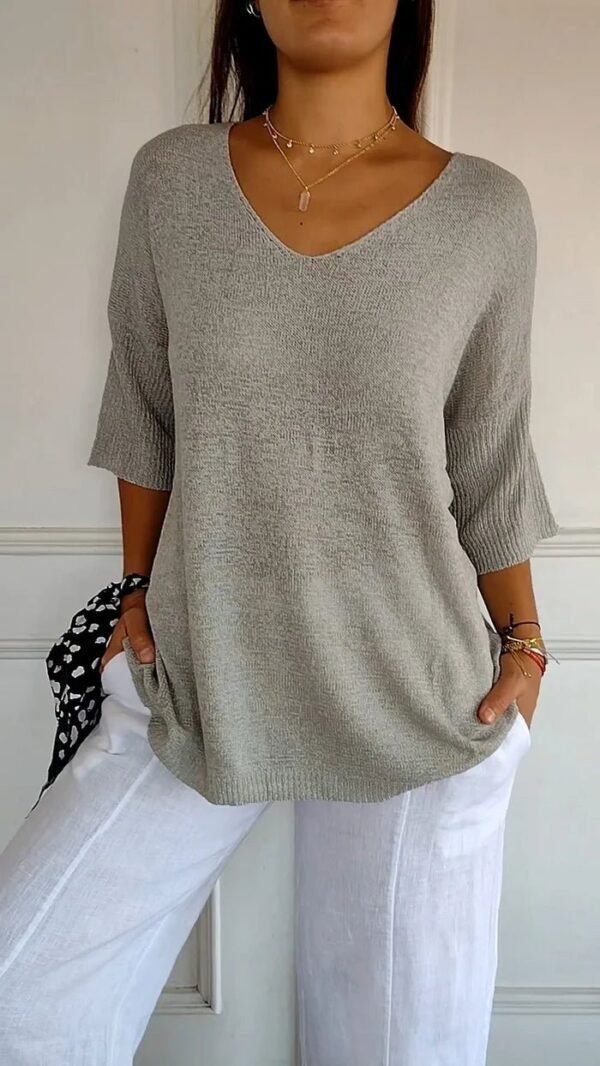 Juna – Elegant V-Neck Knitted Top - Image 8