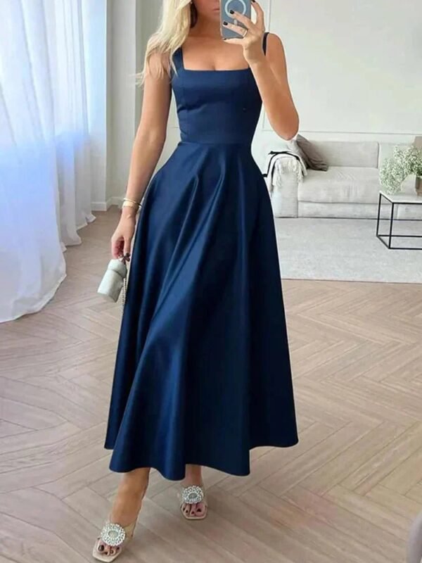 Laila Stylish Satin Midi Dress – Formal A-Line Fit with Spaghetti Straps - Image 9