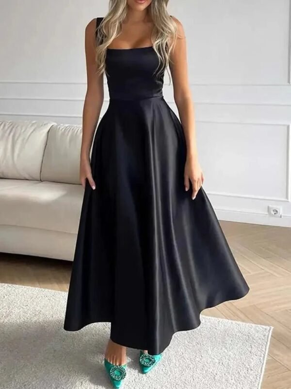 Laila Stylish Satin Midi Dress – Formal A-Line Fit with Spaghetti Straps - Image 4
