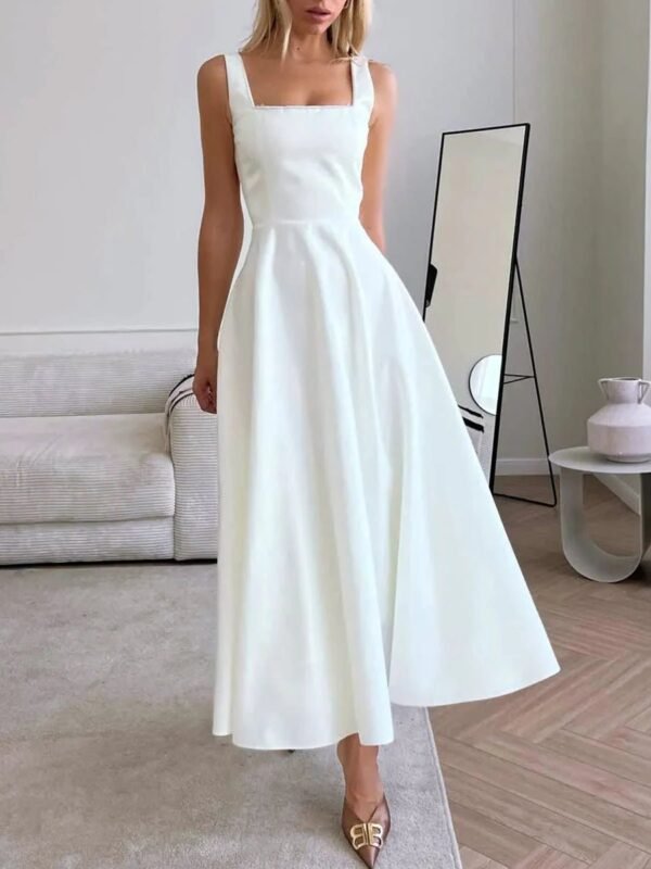 Laila Stylish Satin Midi Dress – Formal A-Line Fit with Spaghetti Straps - Image 6