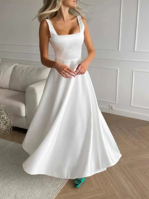 Laila Stylish Satin Midi Dress – Formal A-Line Fit with Spaghetti Straps - Image 5