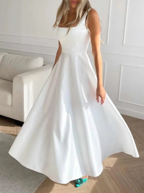 Laila Stylish Satin Midi Dress – Formal A-Line Fit with Spaghetti Straps - Image 8