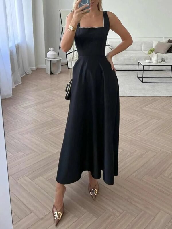 Laila Stylish Satin Midi Dress – Formal A-Line Fit with Spaghetti Straps - Image 2
