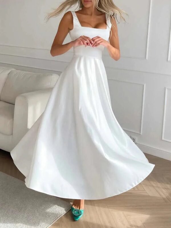 Laila Stylish Satin Midi Dress – Formal A-Line Fit with Spaghetti Straps - Image 7