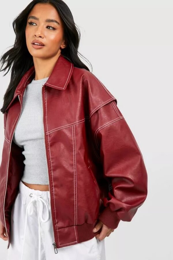Romy – Oversized Leather Bomber Jacket - Image 19
