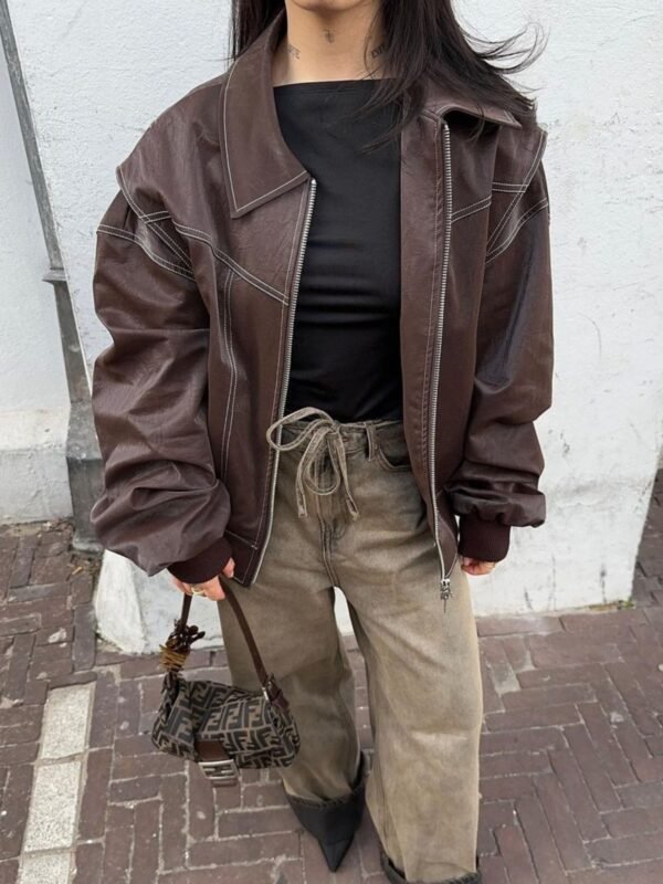 Romy – Oversized Leather Bomber Jacket - Image 7