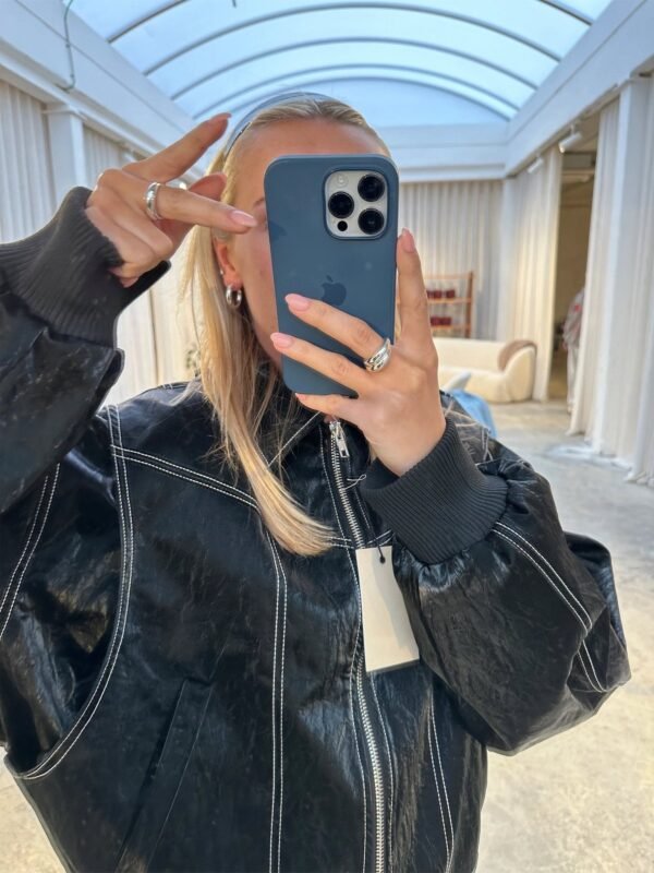 Romy – Oversized Leather Bomber Jacket - Image 9