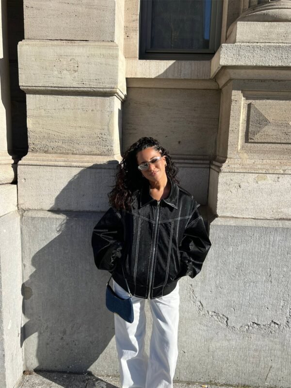 Romy – Oversized Leather Bomber Jacket - Image 12