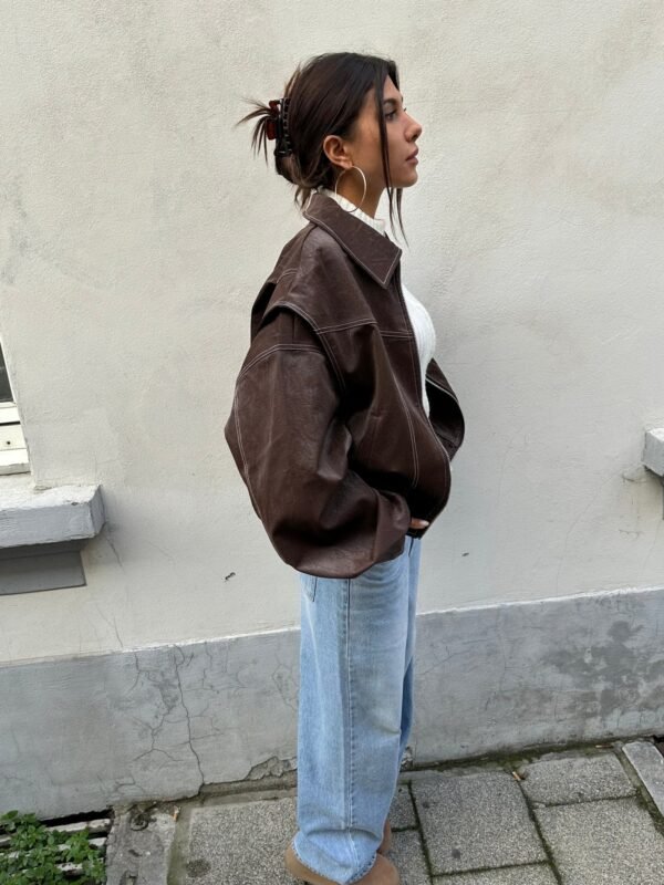 Romy – Oversized Leather Bomber Jacket - Image 5
